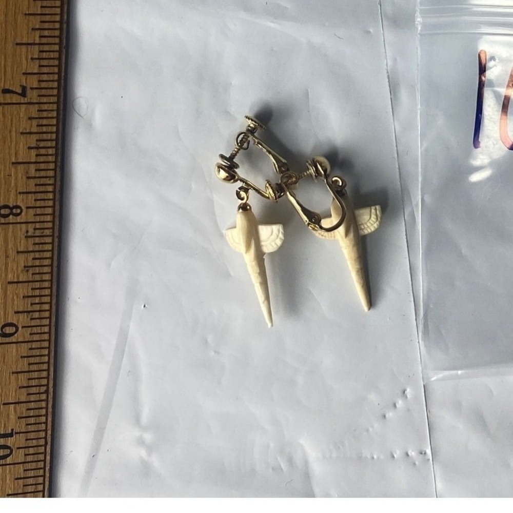 Vintage Cream Dagger Charm Dangle Earrings Gold Tone